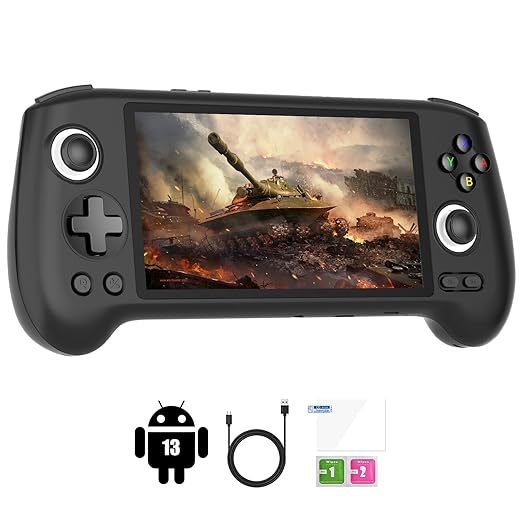 RG556 Retro Handheld Game Consoles with 128GB Card Pre-Loaded Games 4423 Android 13 System 5.48-inch AMOLED Screen Unisoc T820 Processor, Retro Gaming Console 5500mAh Battery Lasting 8 Hours(Black)