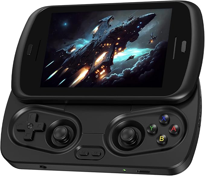 RG Slide Handheld Game Console RG Slide 4.7-inch LTPS In-Cell Screen No Card Retro Game Console Unisoc T820 Portable Arcade Video Gaming Console Support AI WiFi Bluetooth HD and TV Output Black