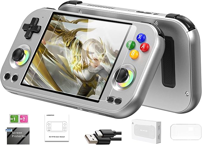 RG477M Retro Handheld Game Console, Aluminum Alloy CNC Dimensity 8300 Android14 System 4.7-inch Touch Handheld Game Console WiFi/Bluetooth Hall joystick RGB light 5300mah 12+ 256gb